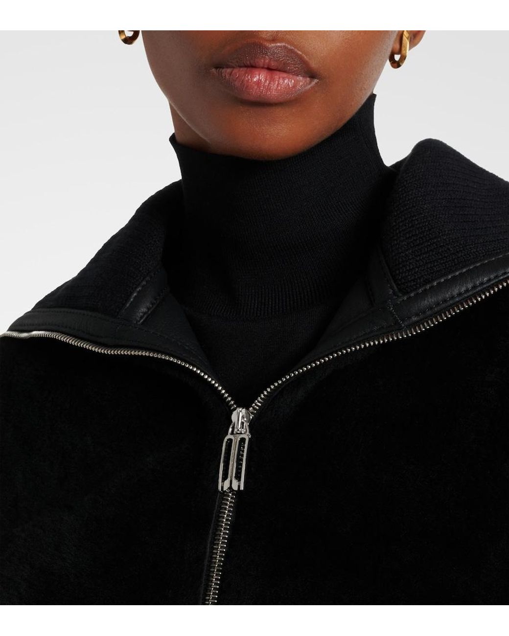 Victoria Beckham Black Shearling Bomber Jacket