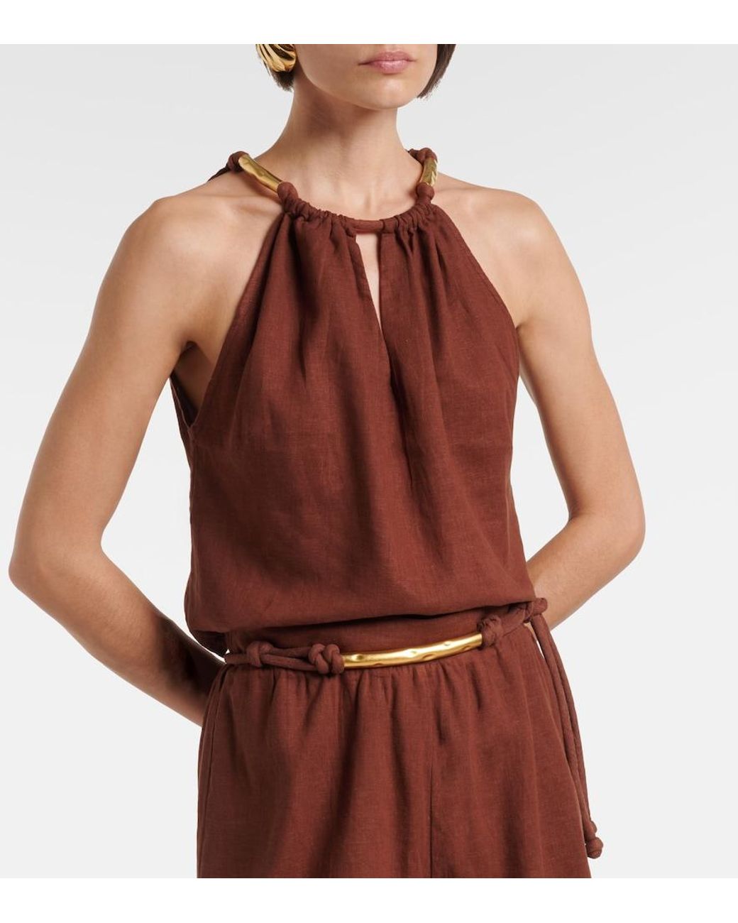 ViX Brown Janet Linen-Blend Top