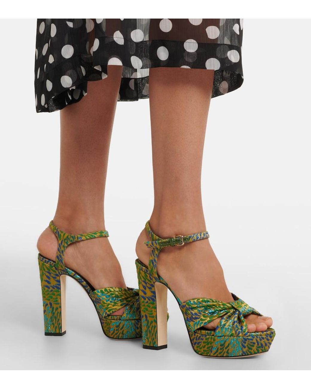 Jimmy Choo Green Heloise Brocade Platform Sandals