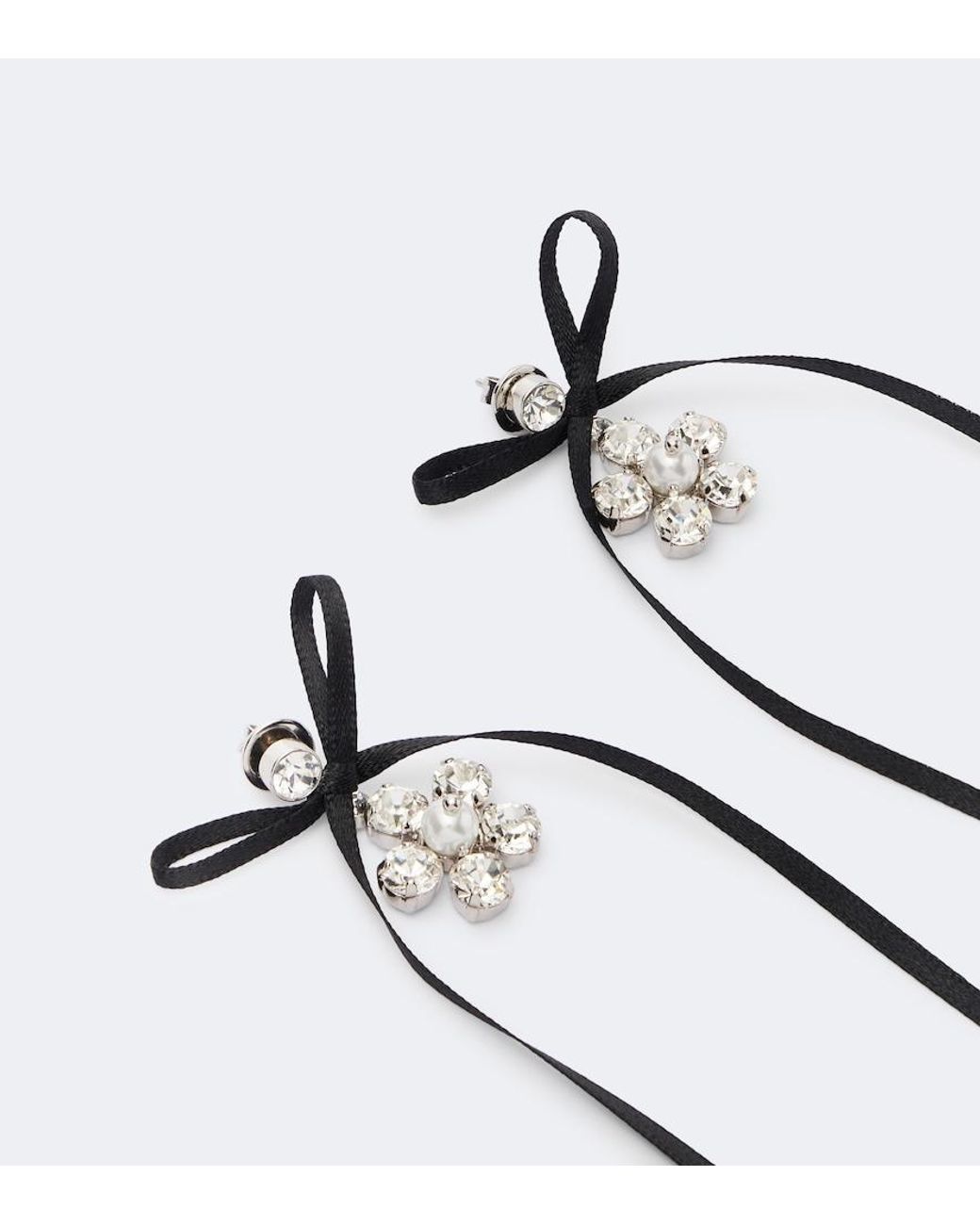 Simone Rocha White Bow-Detail Crystal-Embellished Drop Earrings
