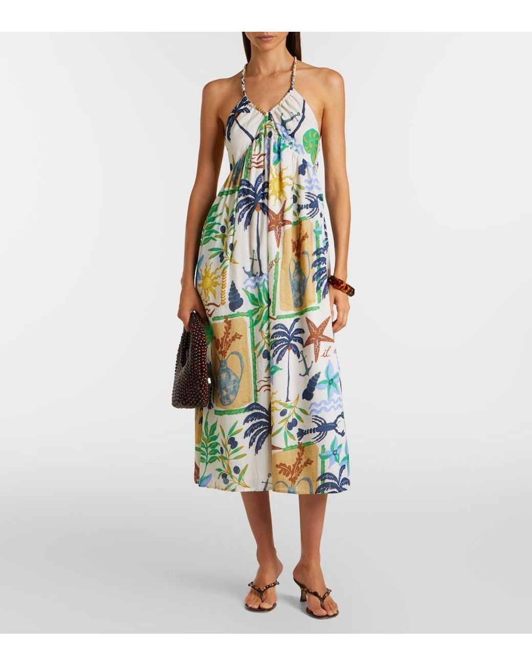 Velvet White Leyla Printed Cotton Midi Dress