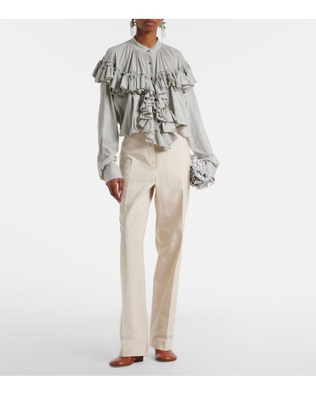 Dries Van Noten Natural Pilar Striped Cotton-Blend Straight Pants