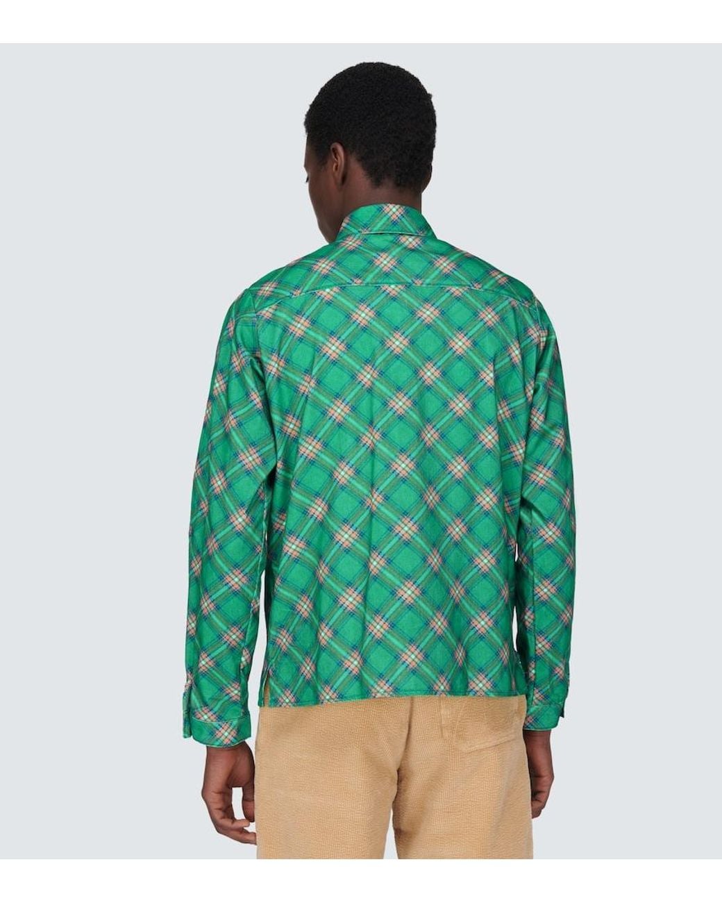 ERL Green Checked Cotton Corduroy Shirt for men