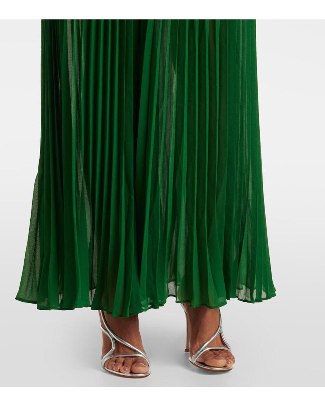 Self-Portrait Green Crystal-Embellished Ruffled Gown