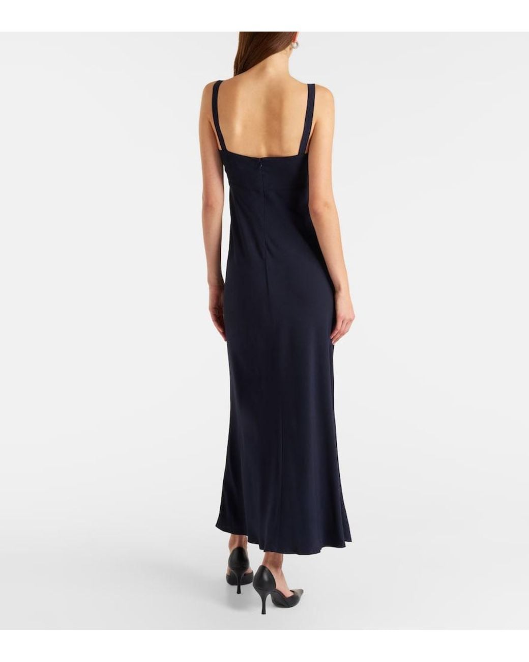 Rixo Blue Bow-Detail Satin Midi Dress