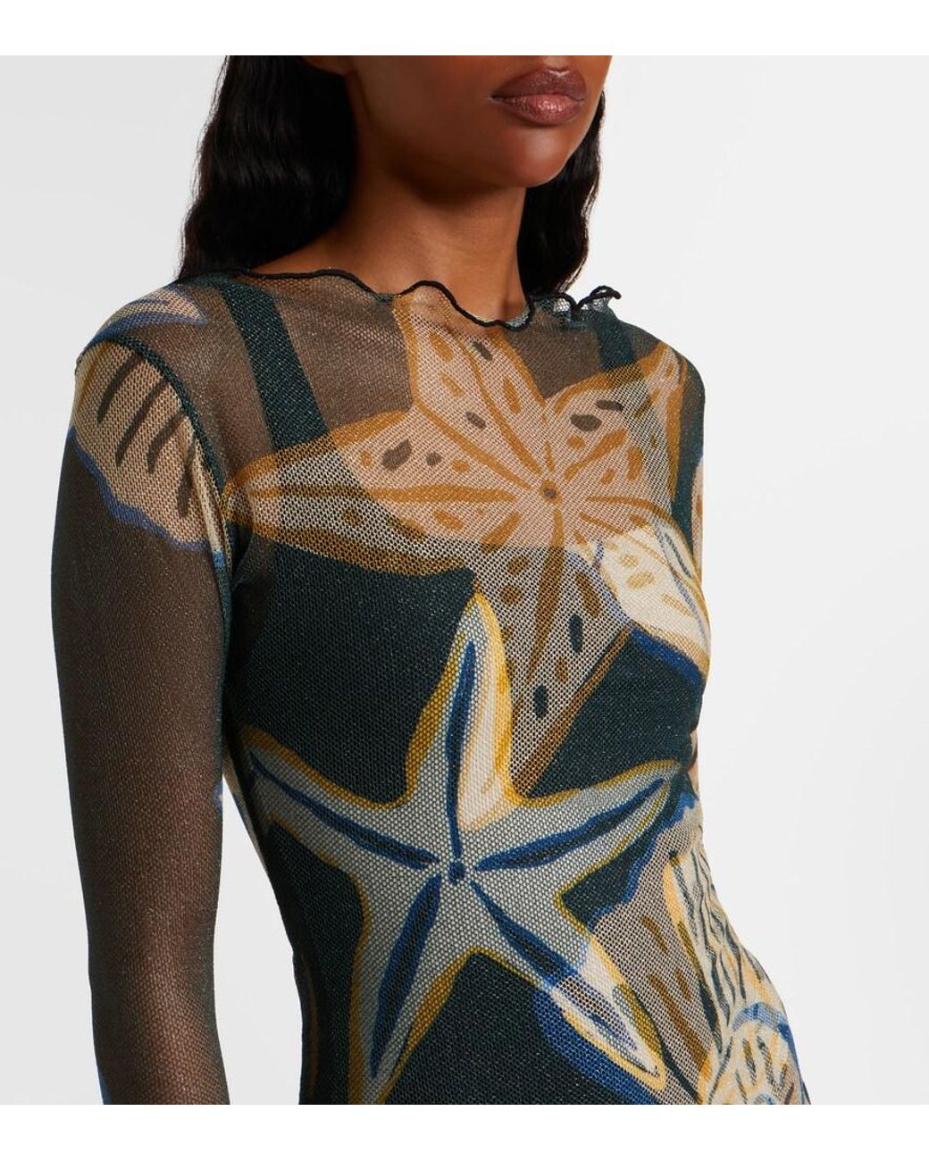 Cala De La Cruz Gray Ursa Printed Sheer Beach Dress