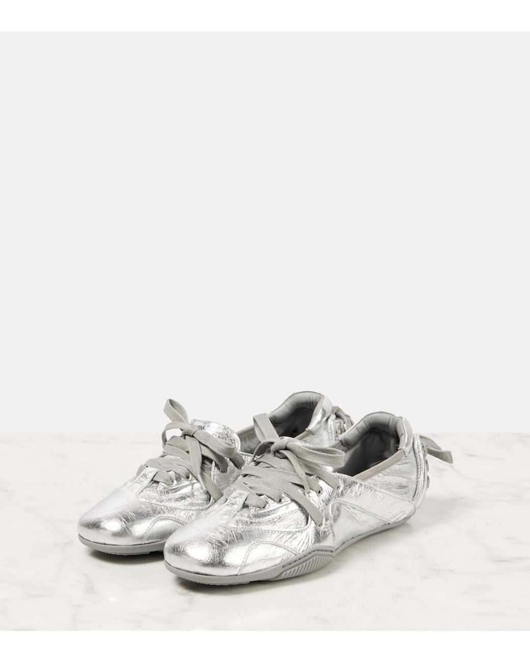 Acne White Metallic Leather Flats
