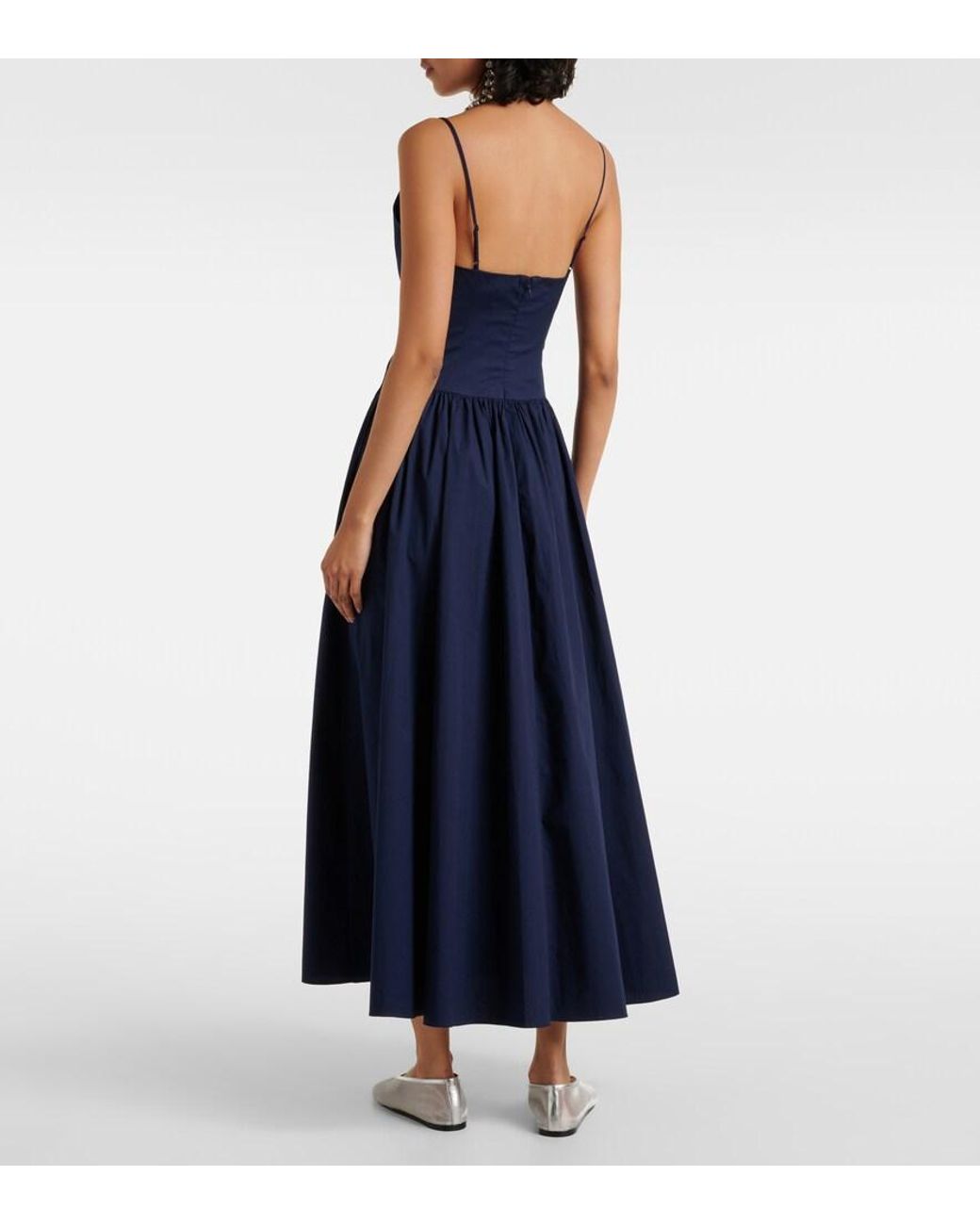 Staud Blue Dena Cotton Midi Dress