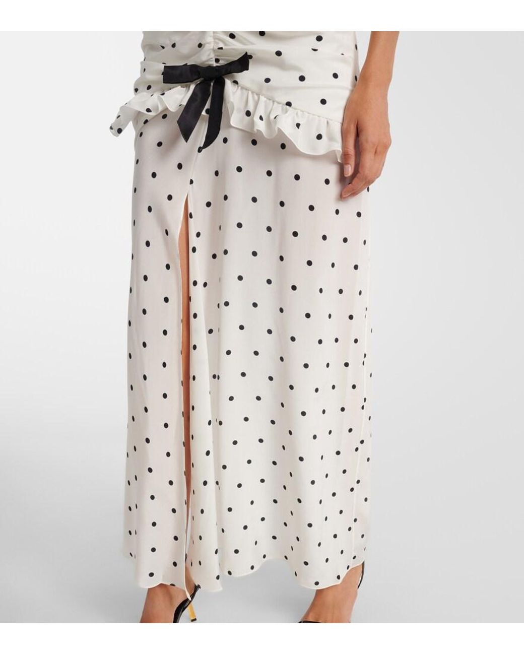 Alessandra Rich White Silk Polka Dot Maxi Dress