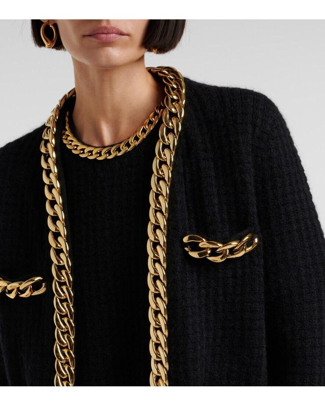Tory Burch Black Kendra Chain-Trimmed Wool-Blend Cardigan