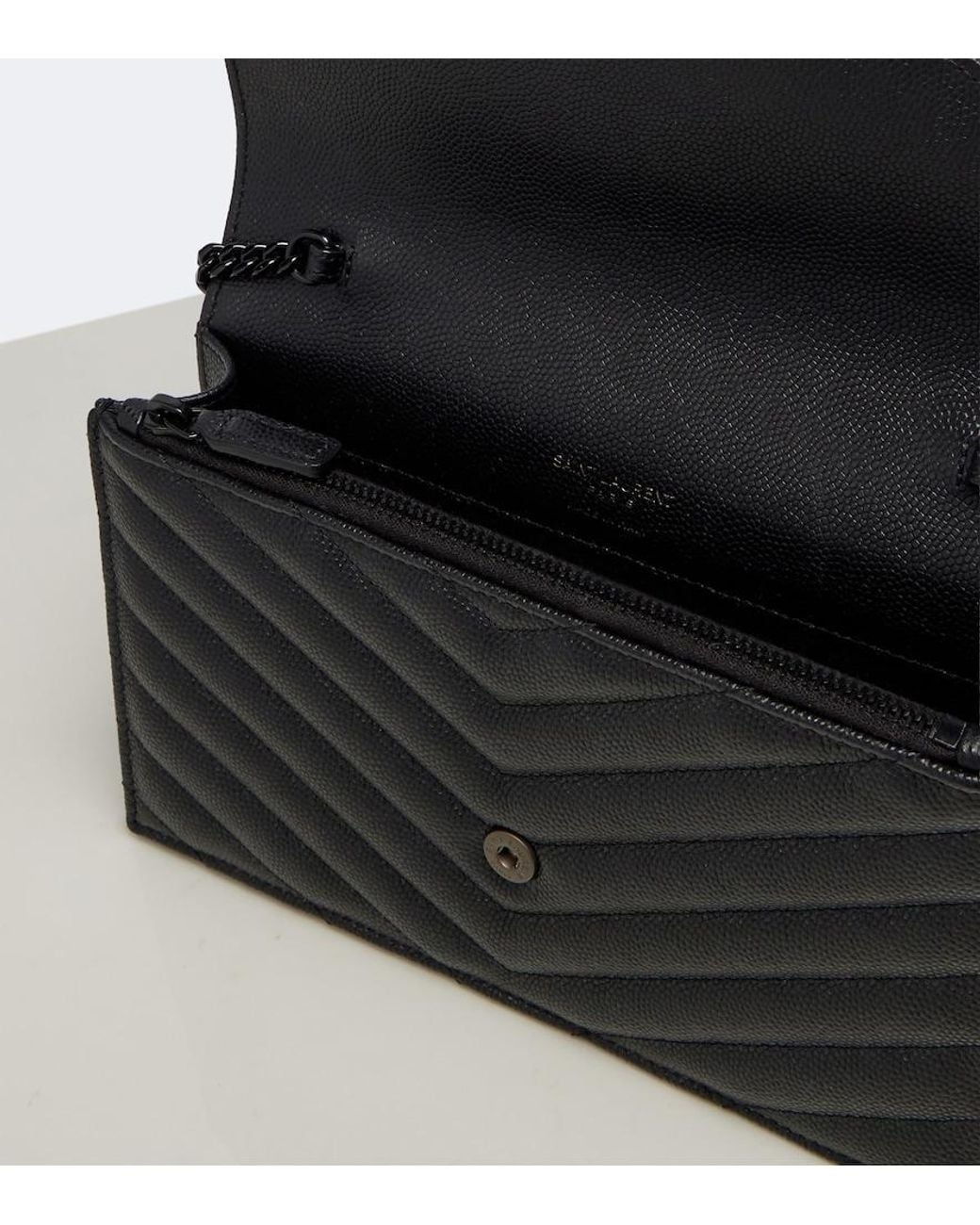 Saint Laurent Black Cassandre Envelope Leather Wallet On Chain