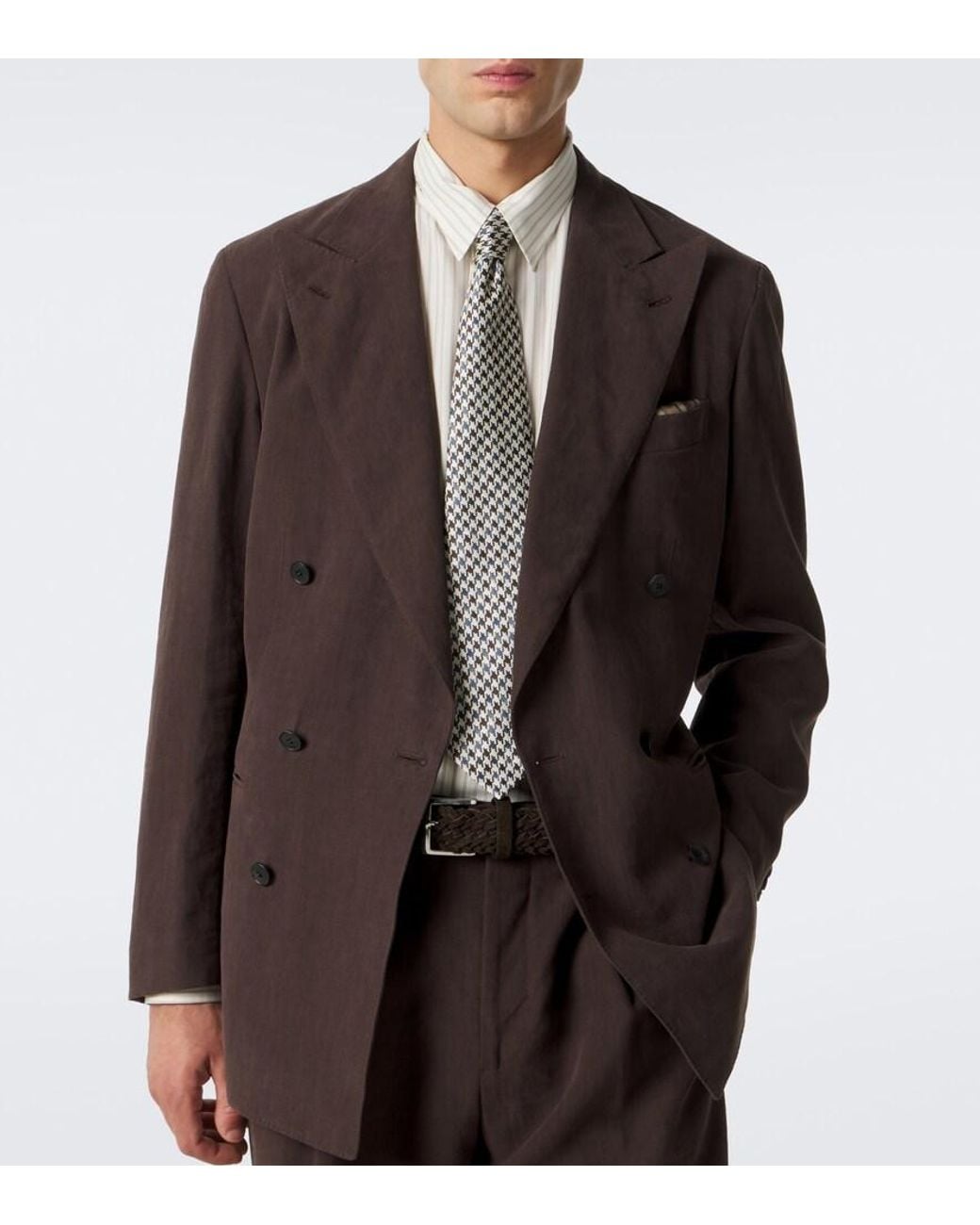 Dunhill White Houndstooth Silk Tie for men