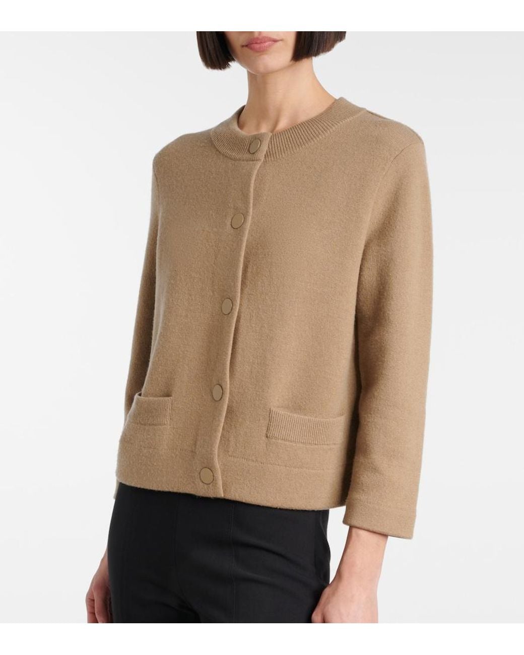 Vince Natural Shrunken Wool And Cashmere Cardigan