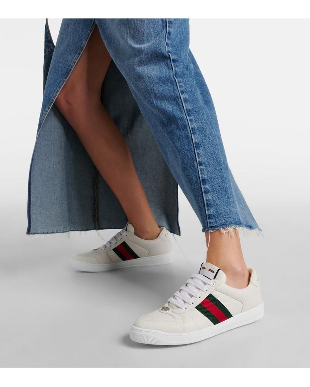 Gucci White Interlocking G Stripe Leder Low-Top Sneakers