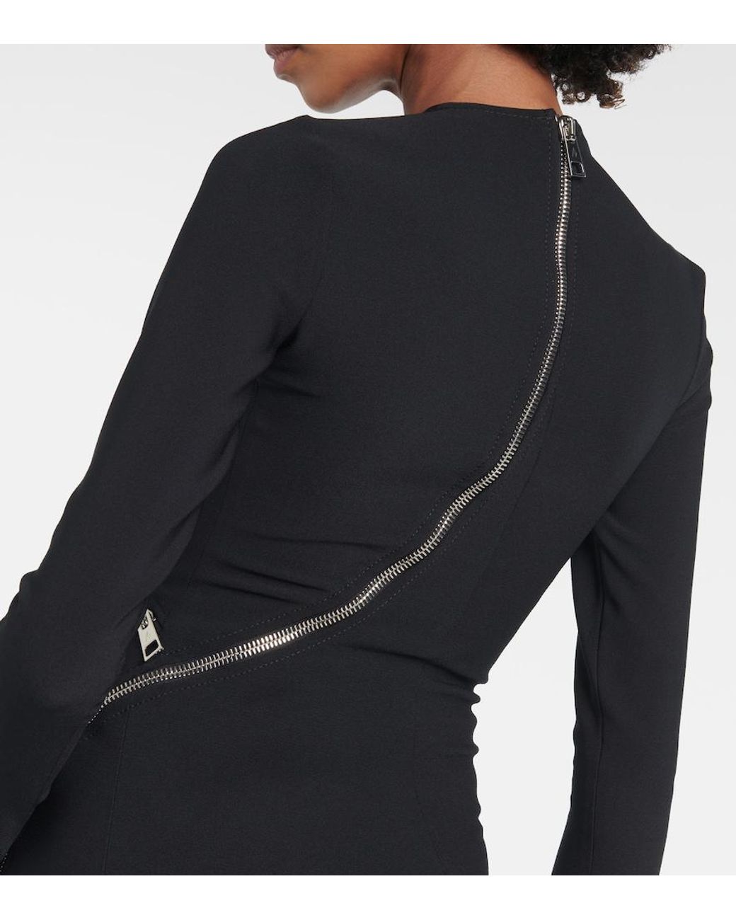 The Attico Black Twisted Zip Midi Dress With