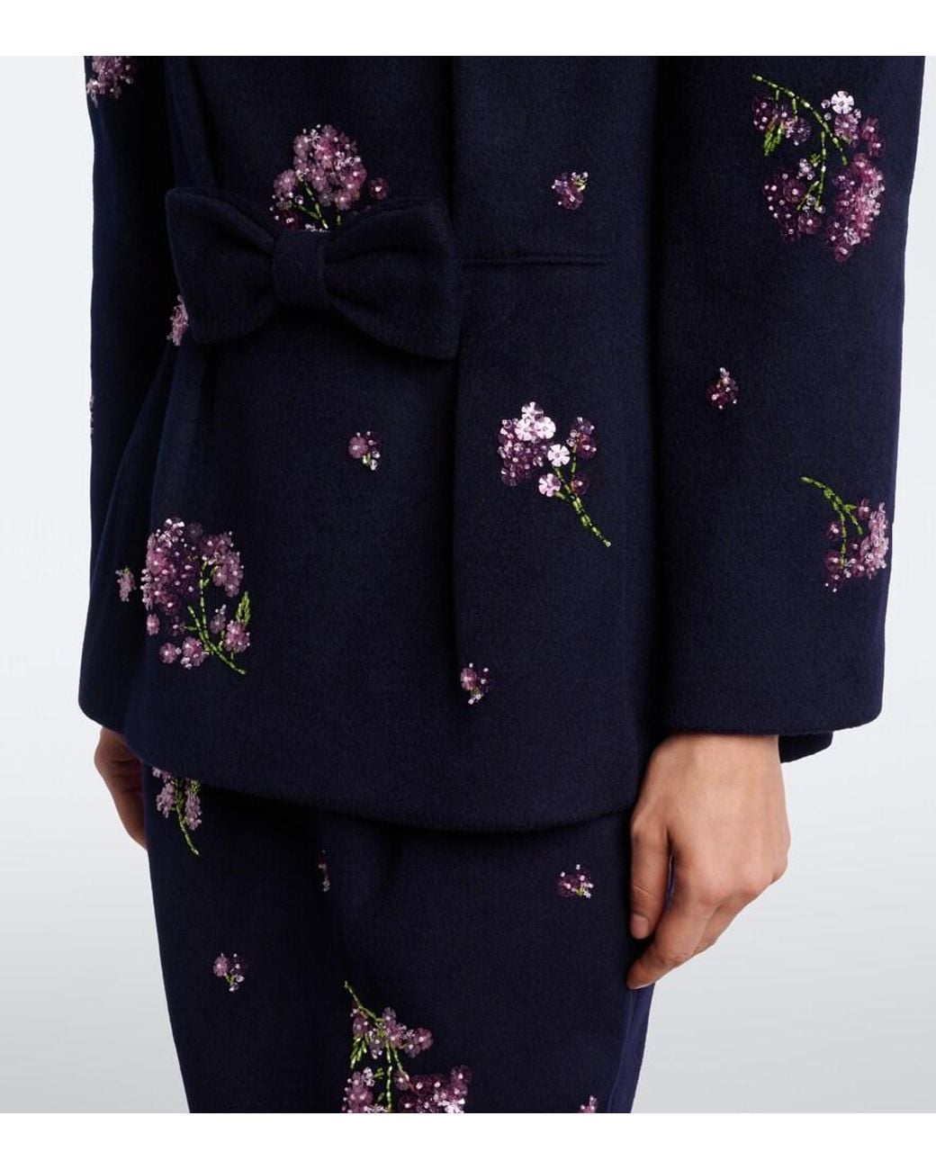 ShuShu/Tong Blue Bow-Detail Embellished Wool Top