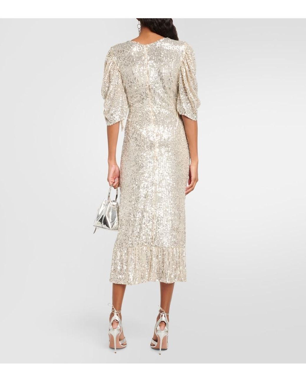 Roberta Einer Gray Drama Sequined Midi Dress