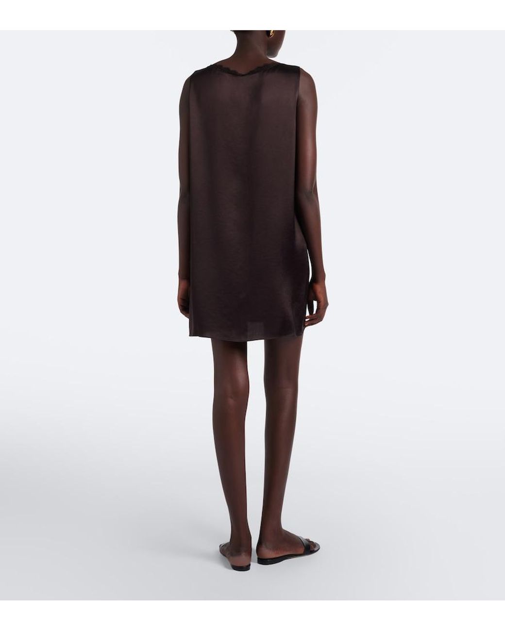 Leset Brown Barb Lace-Trimmed Satin Minidress