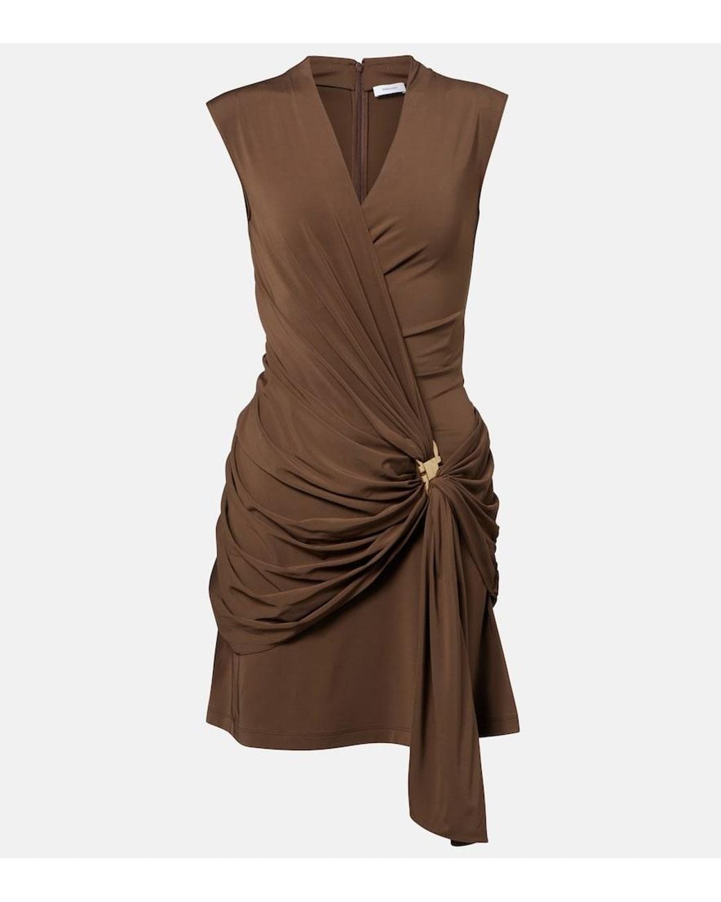 Ferragamo Brown Draped Gathered Jersey Minidress
