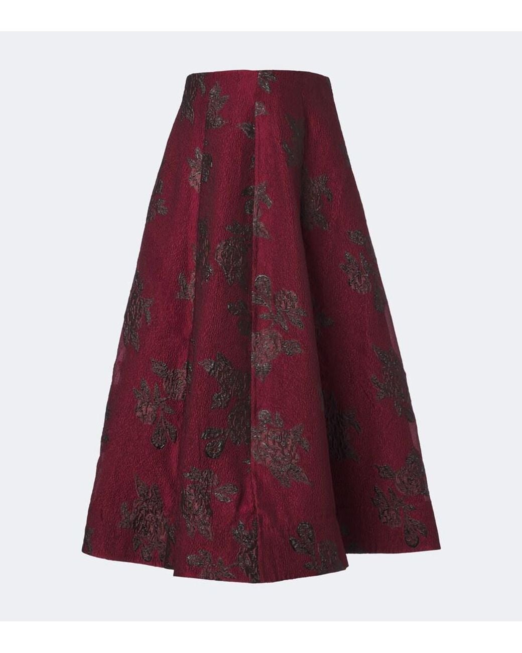 Rebecca Vallance Red Waverly Floral Cloque Midi Skirt