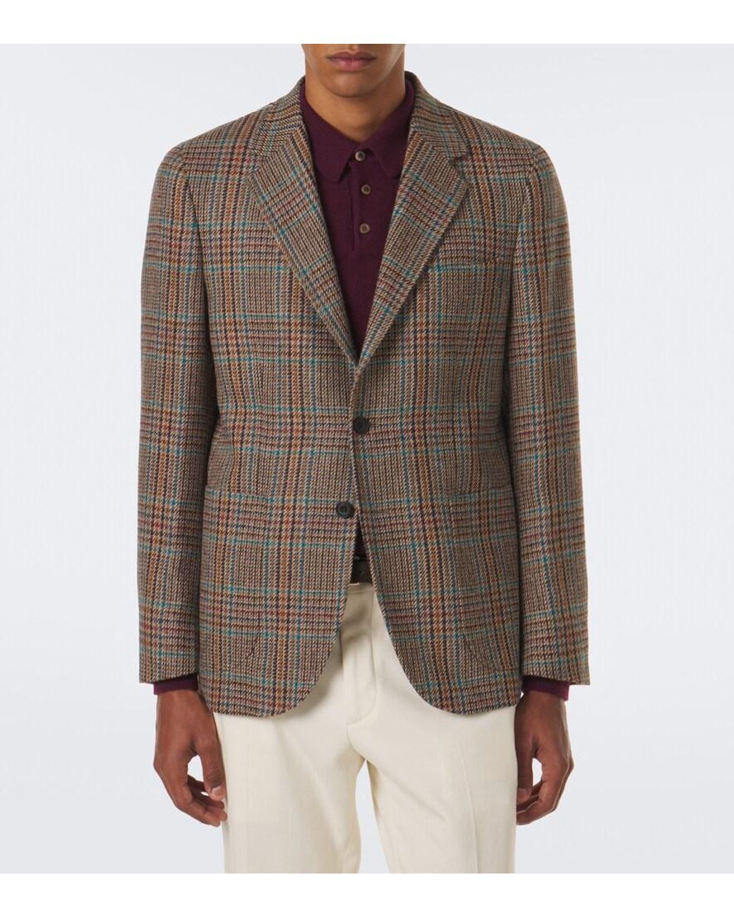 Rubinacci Brown Checked Virgin Wool Blazer for men