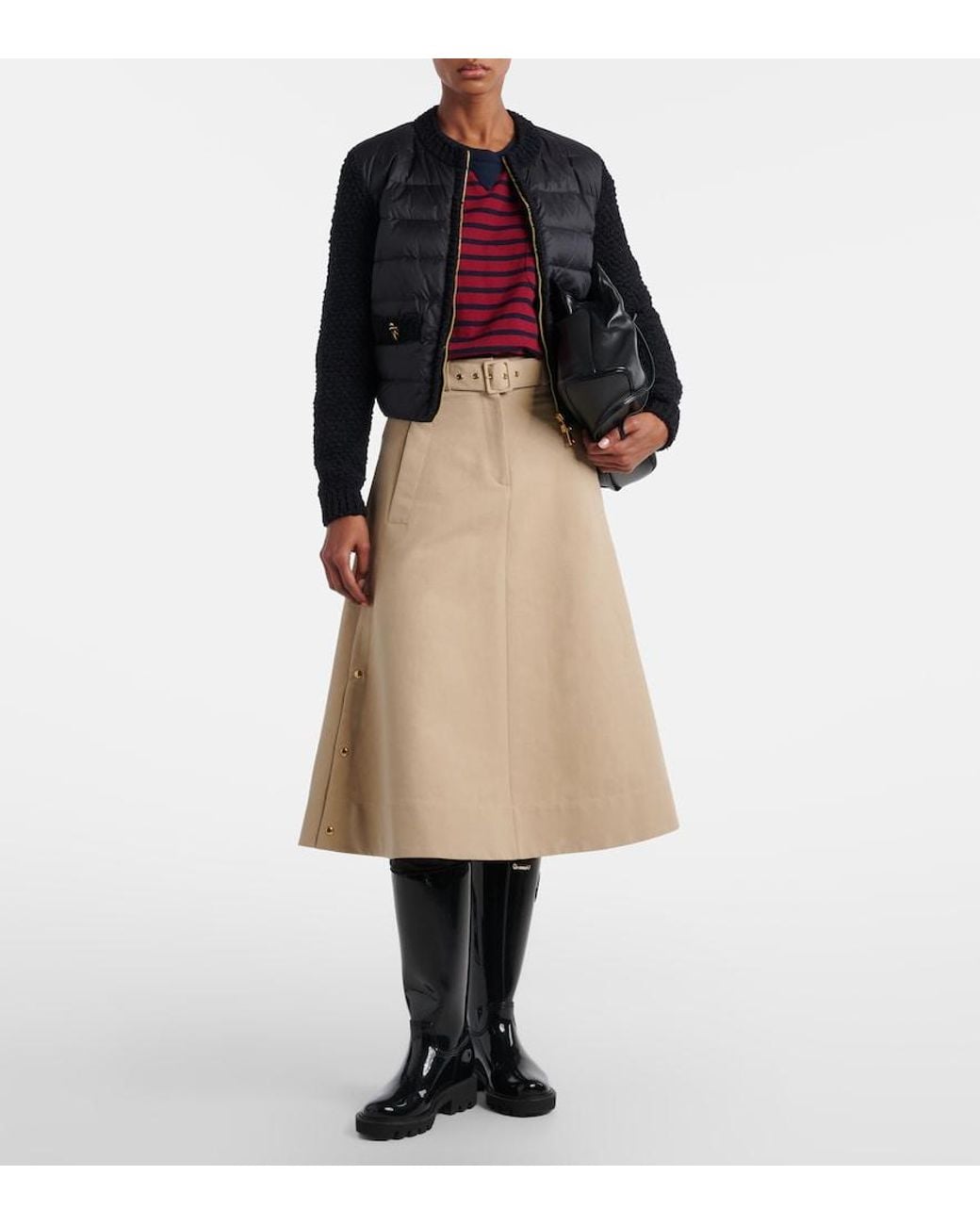 Moncler Black Down-Paneled Boucle-Trimmed Zip-Up Cardigan