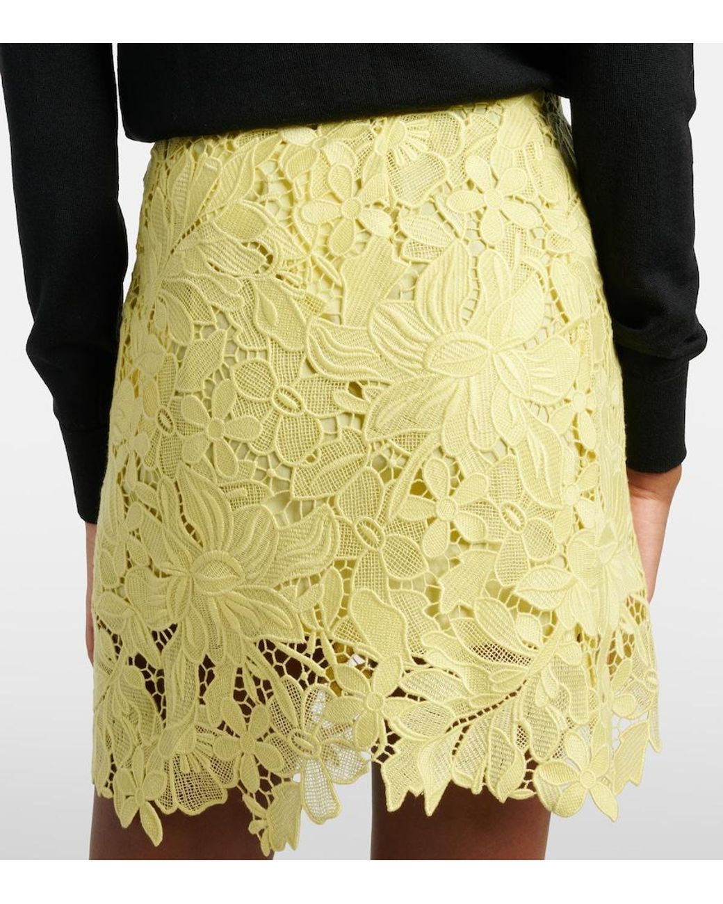 Sportmax Yellow Bora Floral Lace Miniskirt