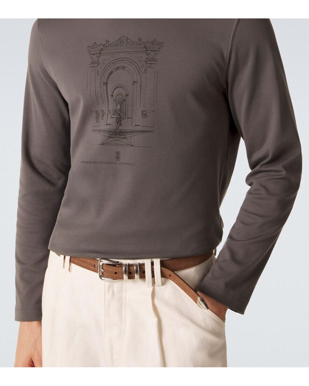 Brunello Cucinelli Brown Printed Cotton Jersey T-Shirt for men
