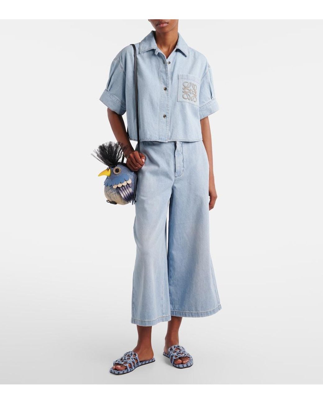 Loewe Blue Paula's Ibiza Anagram Cropped Denim Shirt
