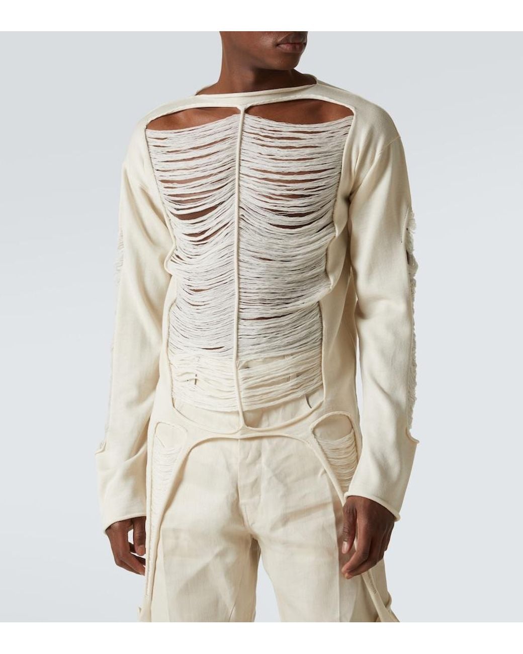 Rick Owens Natural Distressed Wool Sweater for men