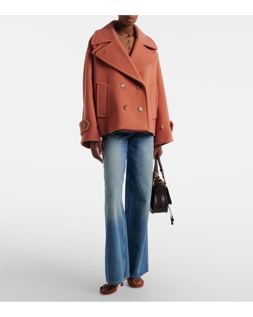 Chloé Orange Oversized Wool-Blend Peacoat
