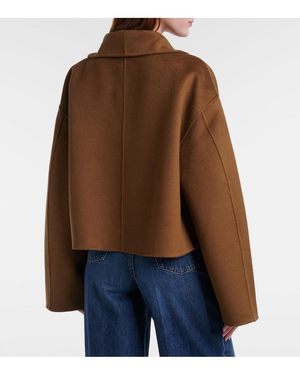 Totême Brown Signature Cropped Wool Double Jacket