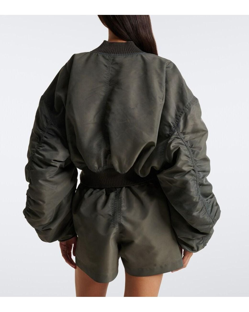 Rick Owens Gray Secchia Cropped Satin Bomber Jacket
