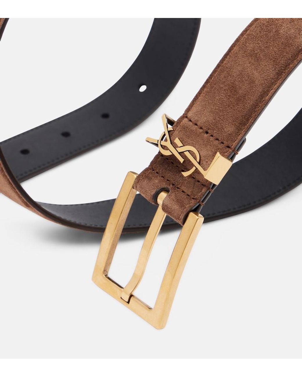 Saint Laurent Brown Cassandre Suede Belt