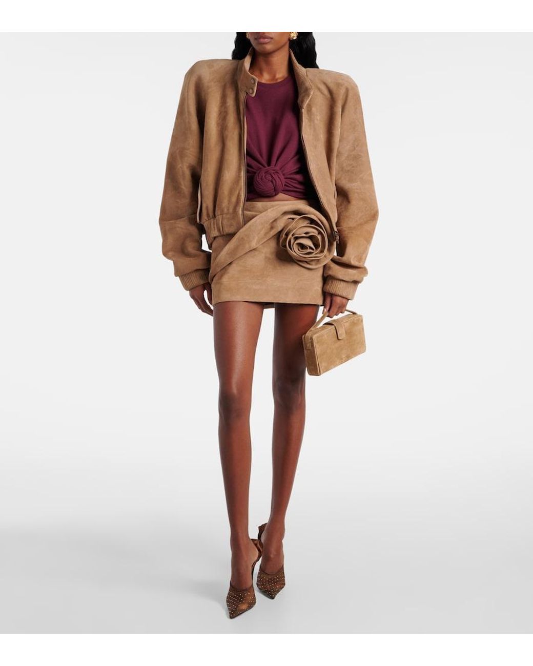 Magda Butrym Brown Floral-Applique Embellished Mesh Mules