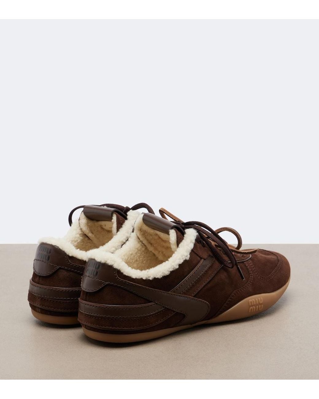 Miu Miu Brown Gymnasium Leather-Trimmed Suede Sneakers