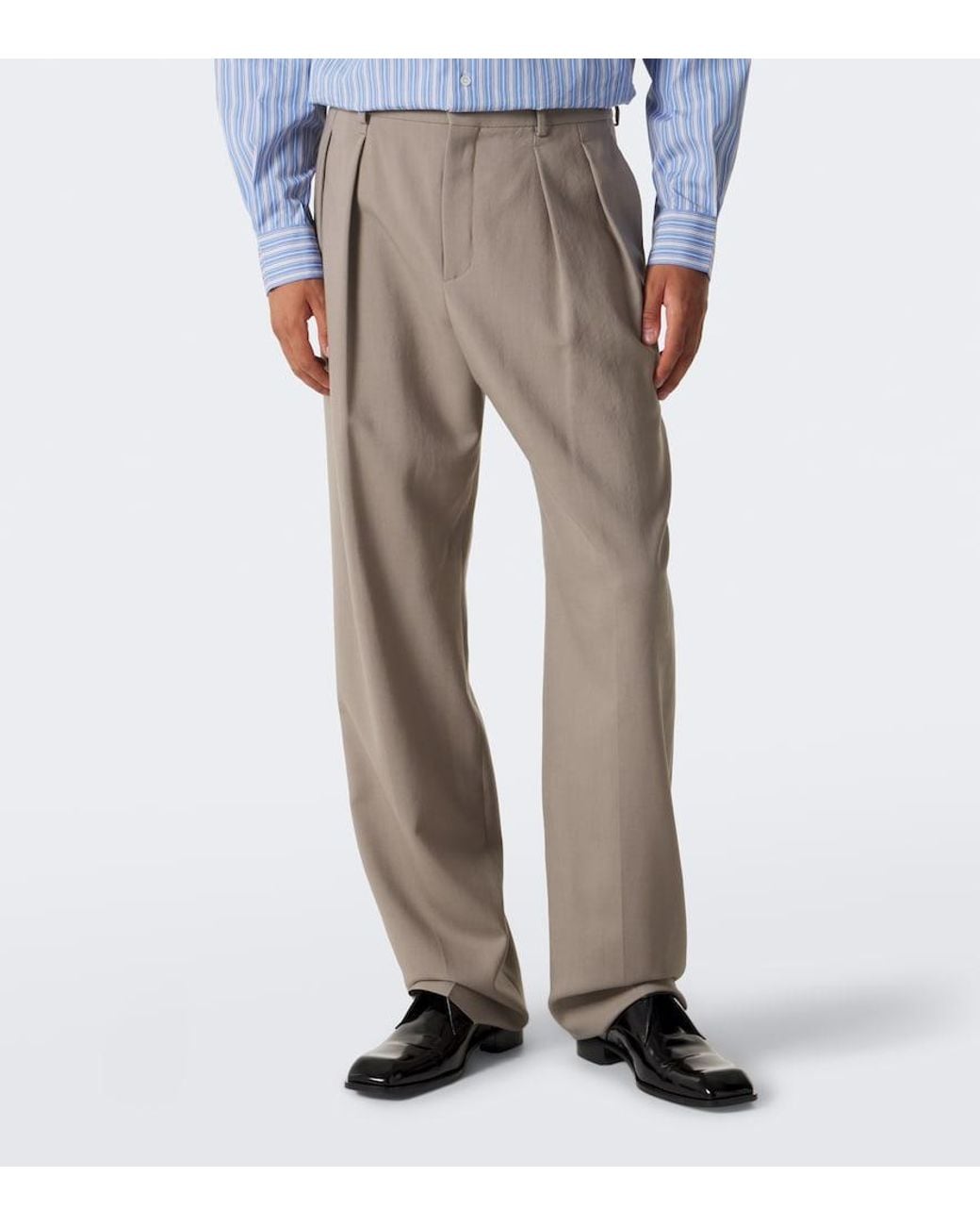 Saint Laurent Gray Pleated Wool And Mohair Straight Pants for men