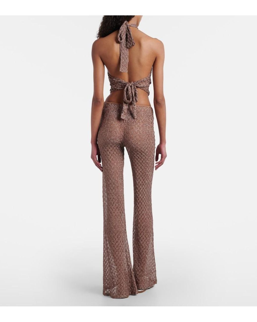 Missoni Brown Open-Knit Lame Flared Pants