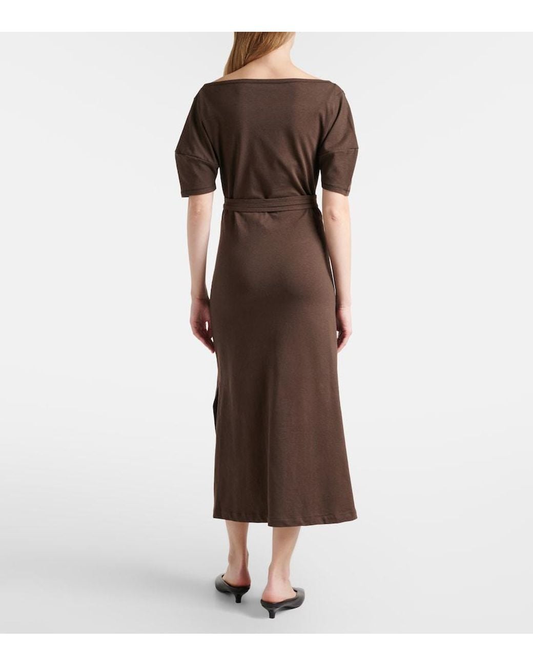 Lemaire Brown Cotton And Linen Jersey Midi Dress
