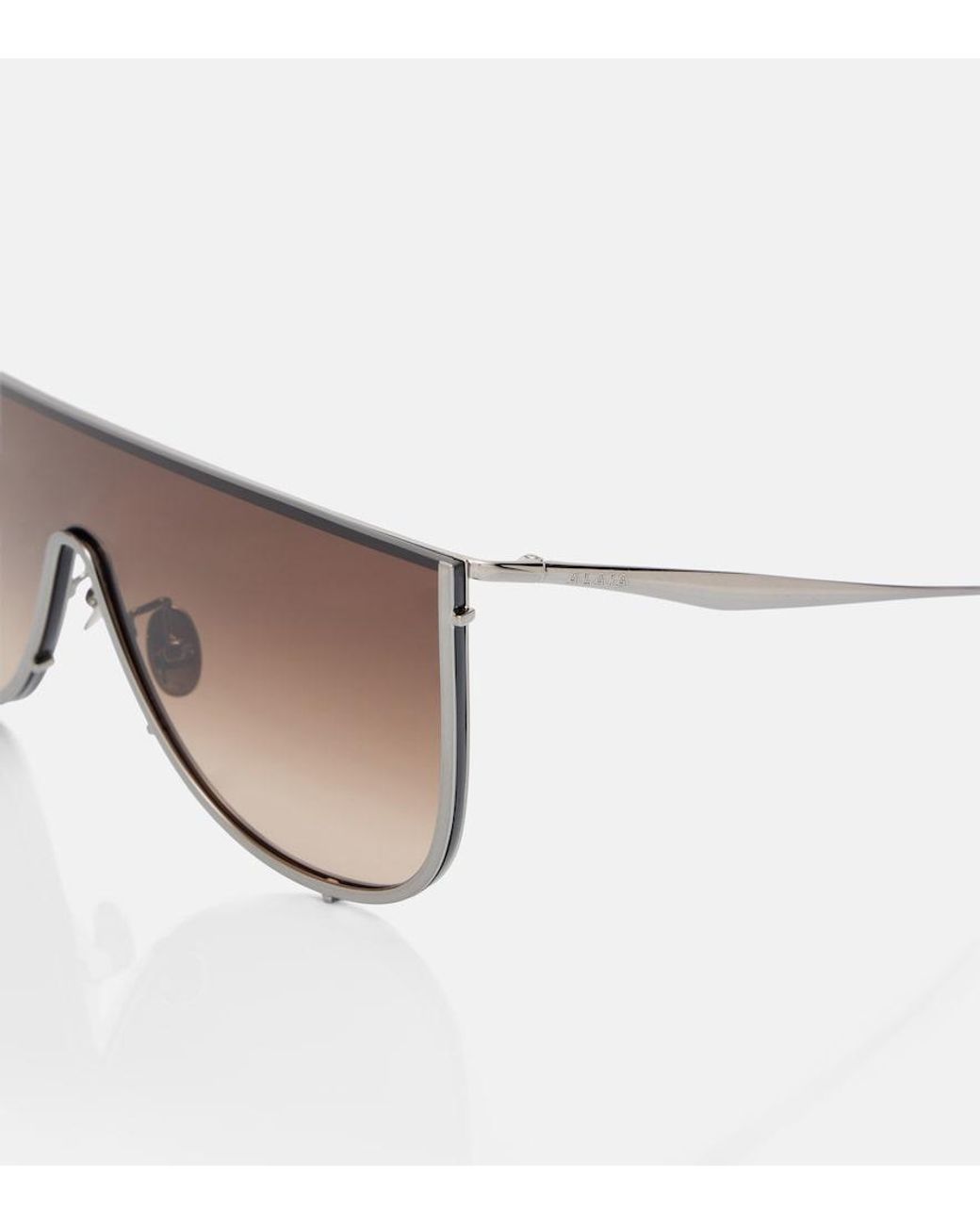 Alaïa Brown Lettering Logo Flat-Top Sunglasses