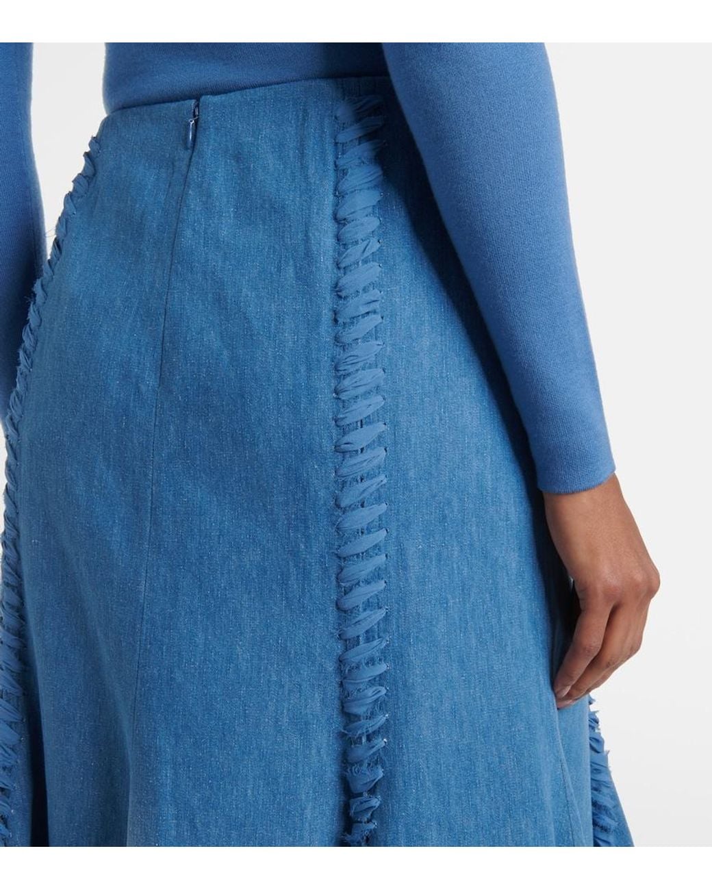 Gabriela Hearst Blue Dion Cotton And Linen Midi Skirt