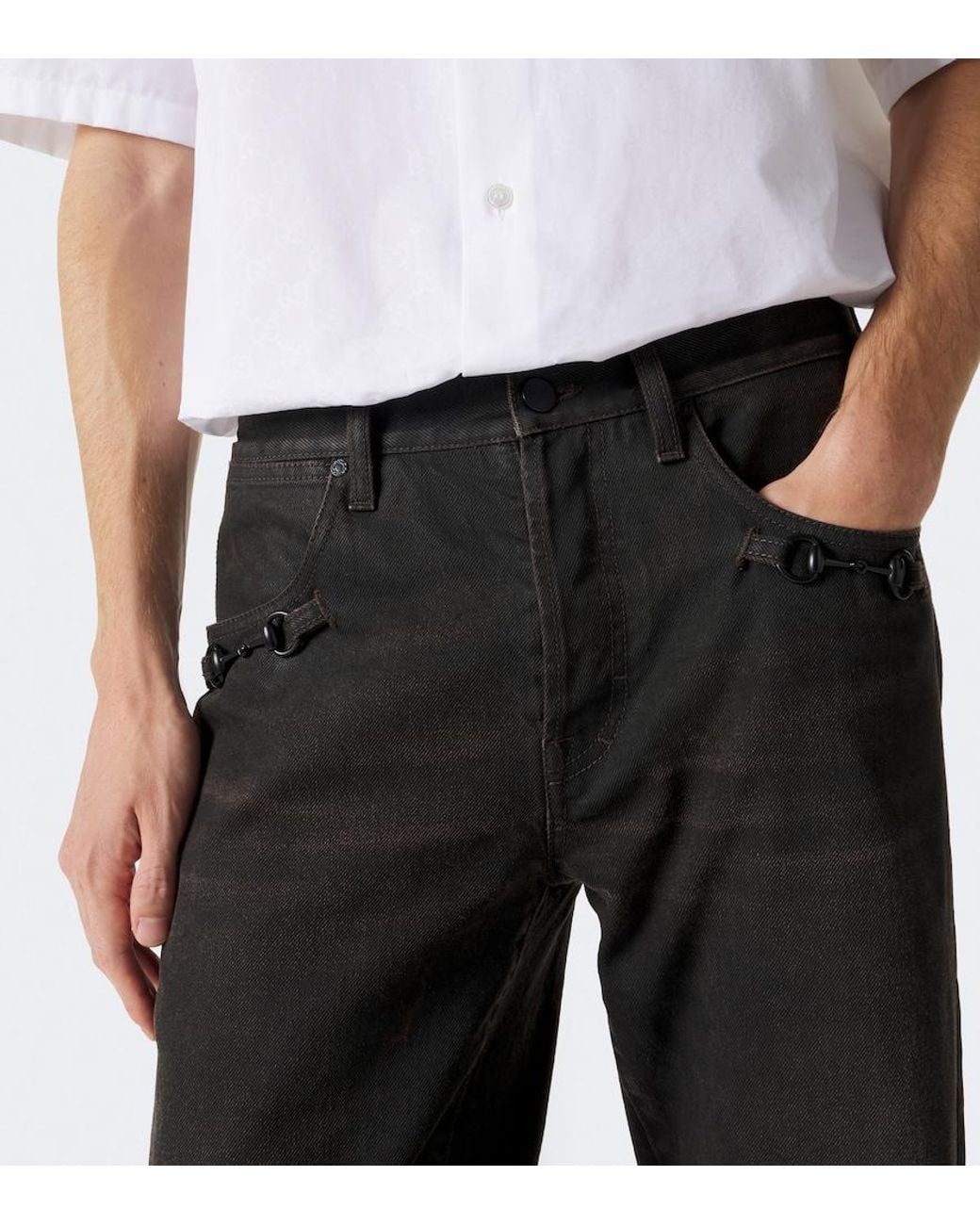 Gucci Black Horsebit Wide-Leg Jeans for men