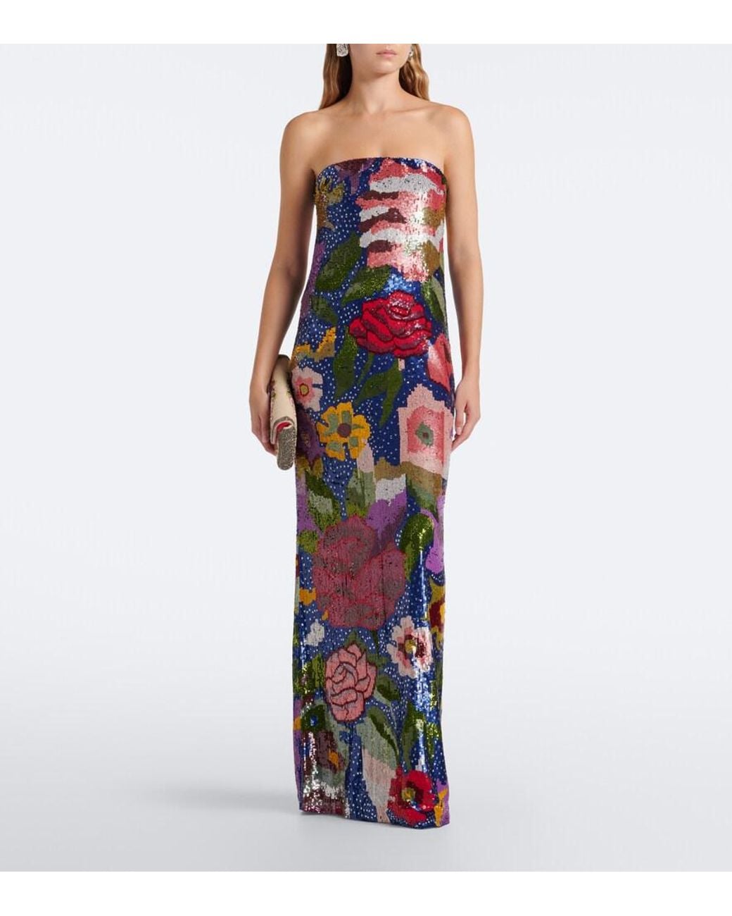 La Fuori Blue Florentine Garden Sequined Bustier Gown