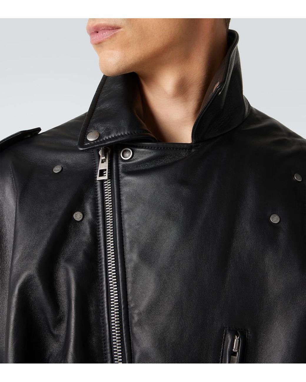 Loewe Black Balloon Leather Biker Jacket for men