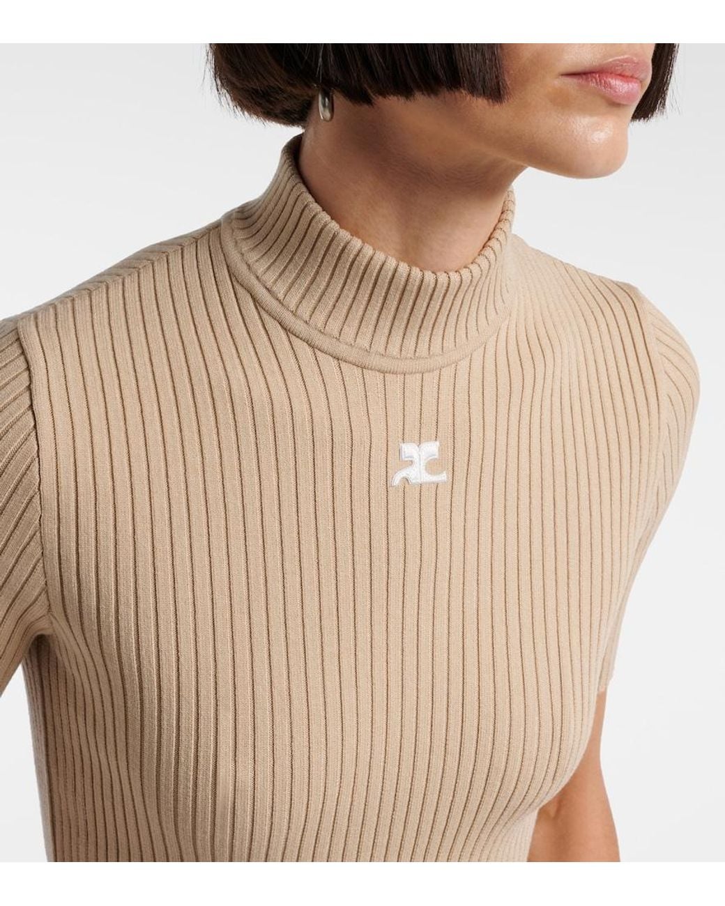 Courreges Natural Reedition Ribbed-Knit Top