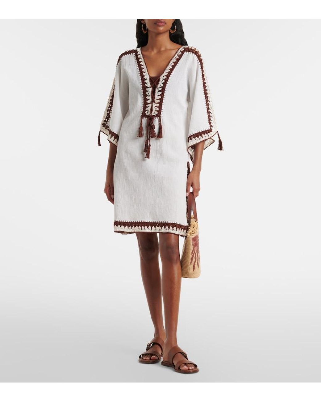 Anna Kosturova White Crochet Cotton Kaftan