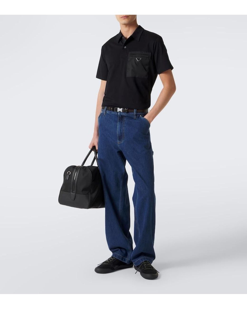 Prada Black Speedrock Leather-Trimmed Sneakers for men