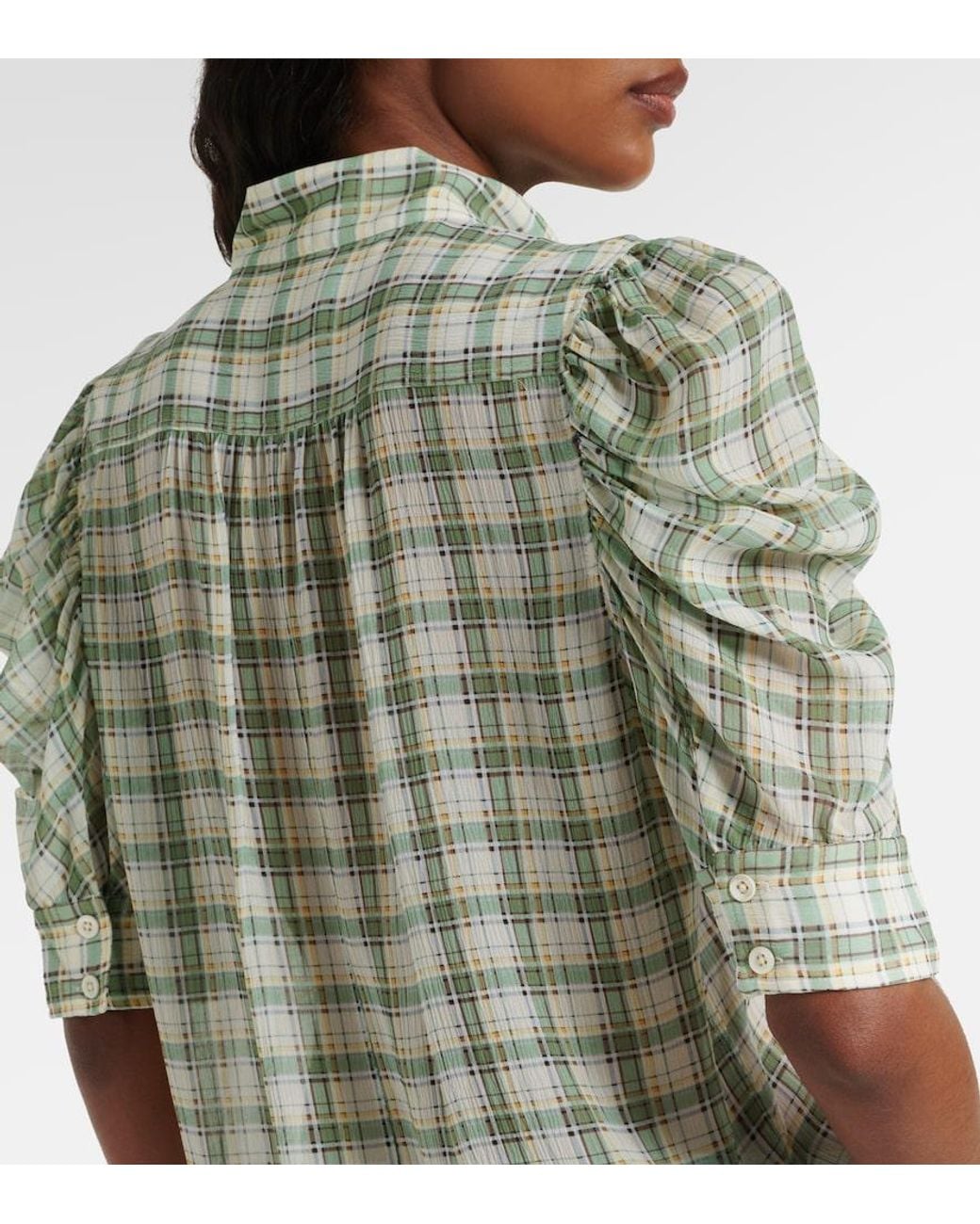 FRAME Green Gillian Checked Silk Blouse