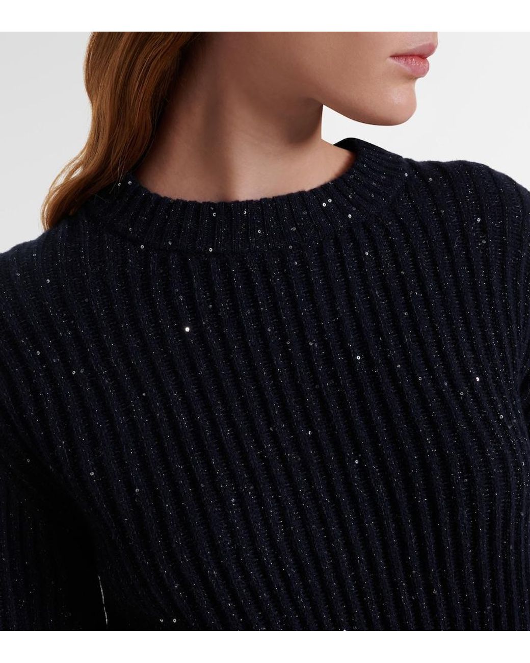 Brunello Cucinelli Blue Sequined Cashmere And Wool-Blend Sweater