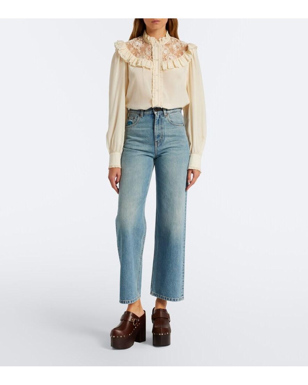 Chloé White Lace-Trimmed Silk Crepe De Chine Blouse